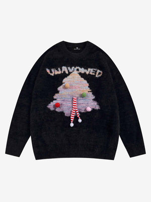 Festive Christmas Tree Embroidered Sweater for Winter Celebrations 