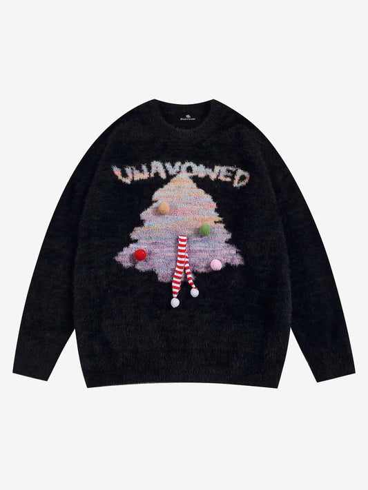 Festive Christmas Tree Embroidered Sweater for Winter Celebrations 