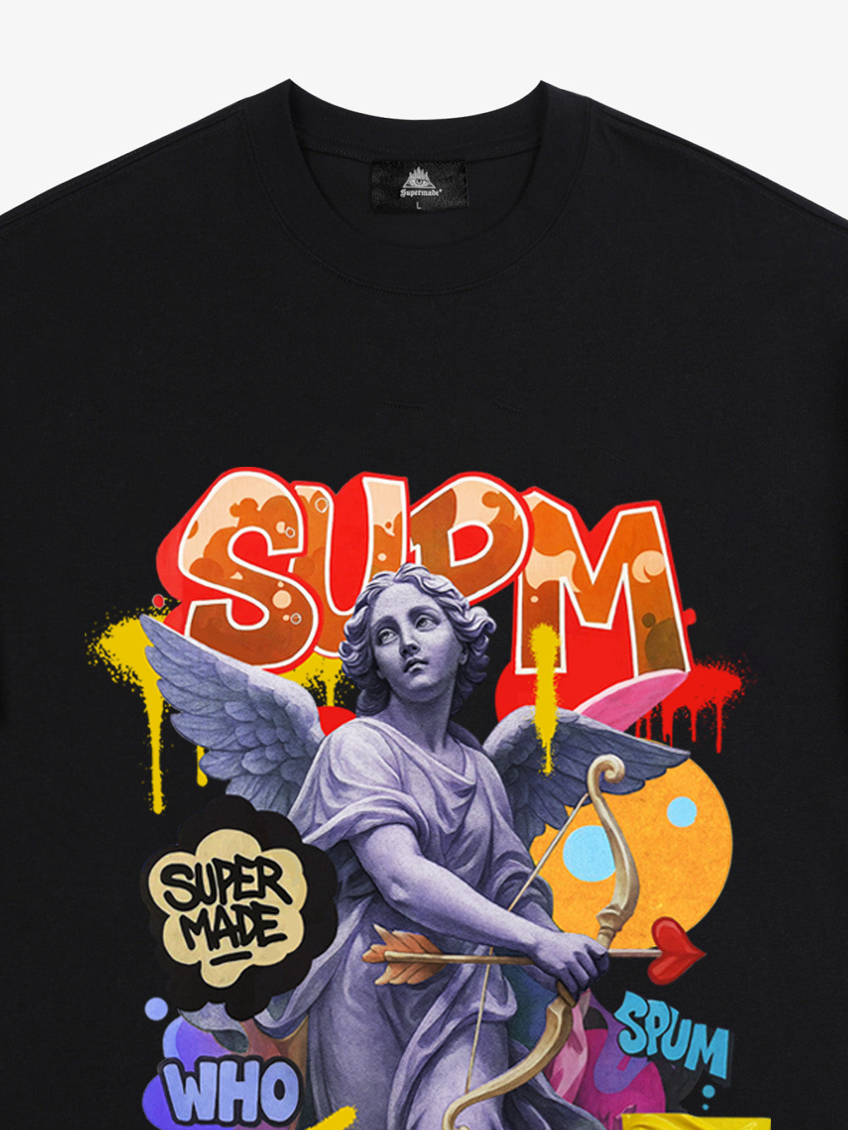 Angel statue and street graffiti mixed pattern T-shirt 