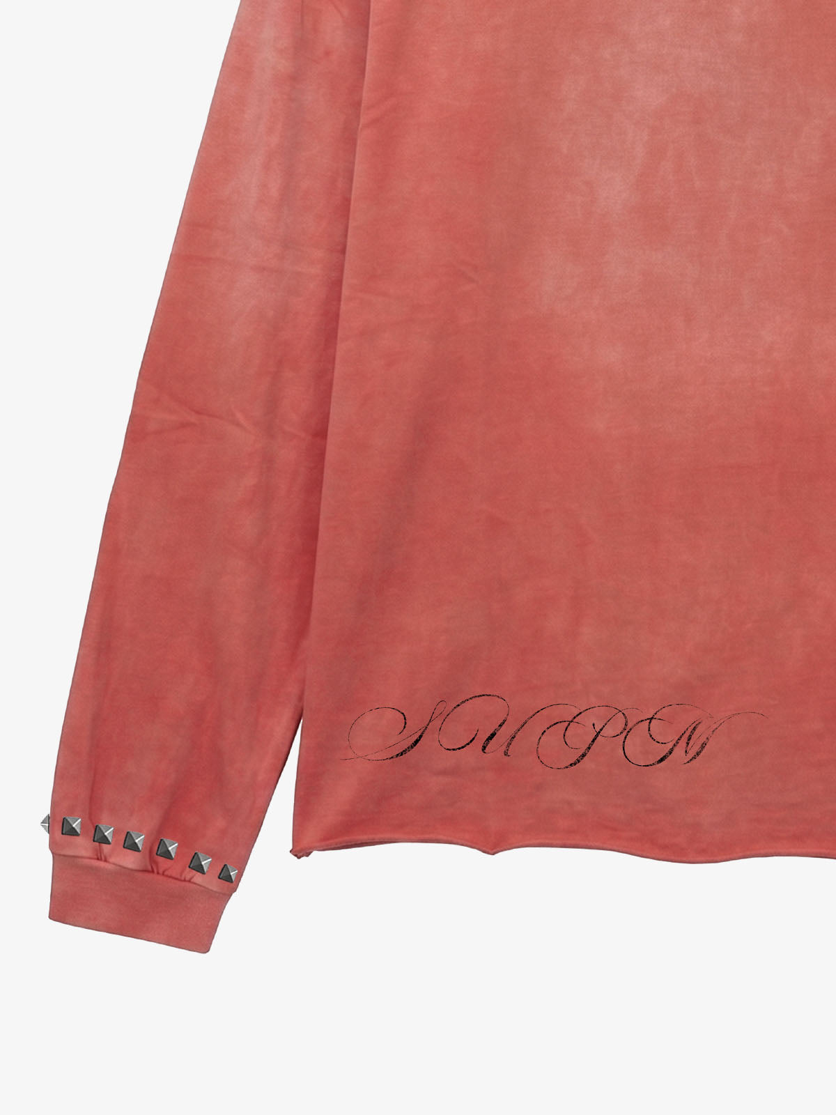 Devil Graphic Studded Garment-Washed Long Sleeve Top