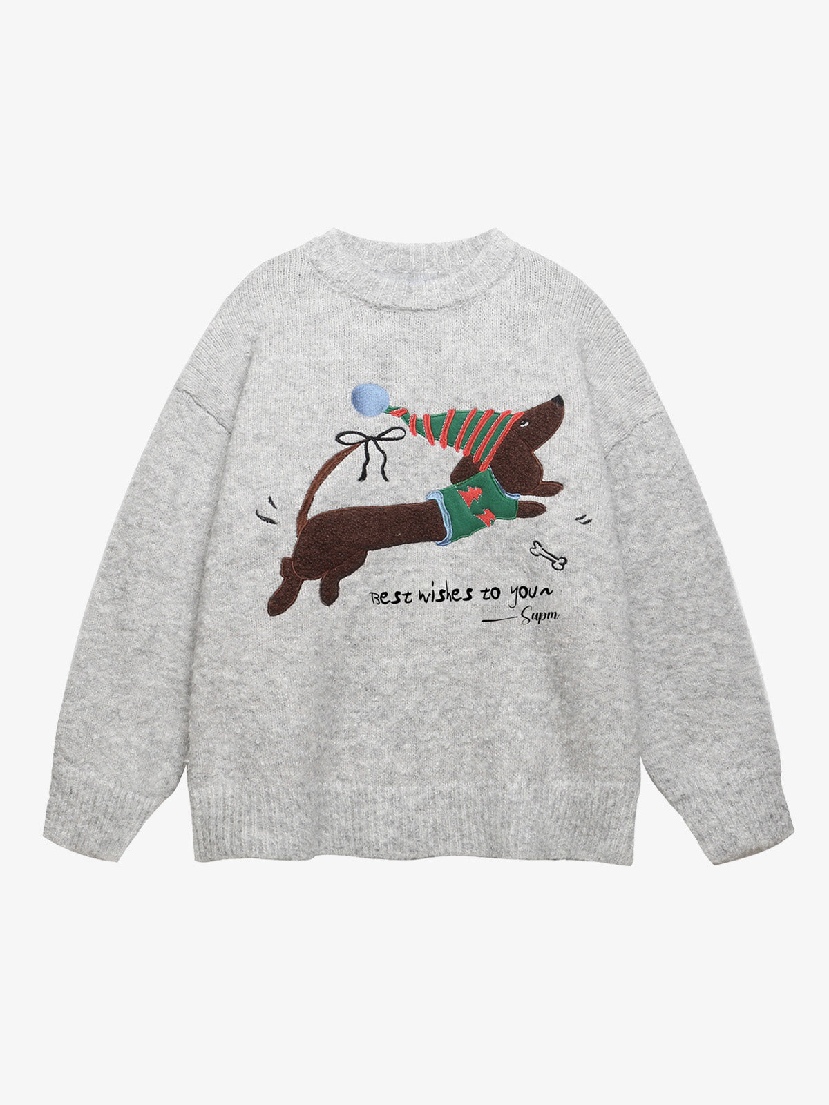 Festive Dachshund Embroidered Sweater for Kids 