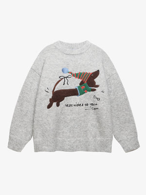 Festive Dachshund Embroidered Sweater for Kids 