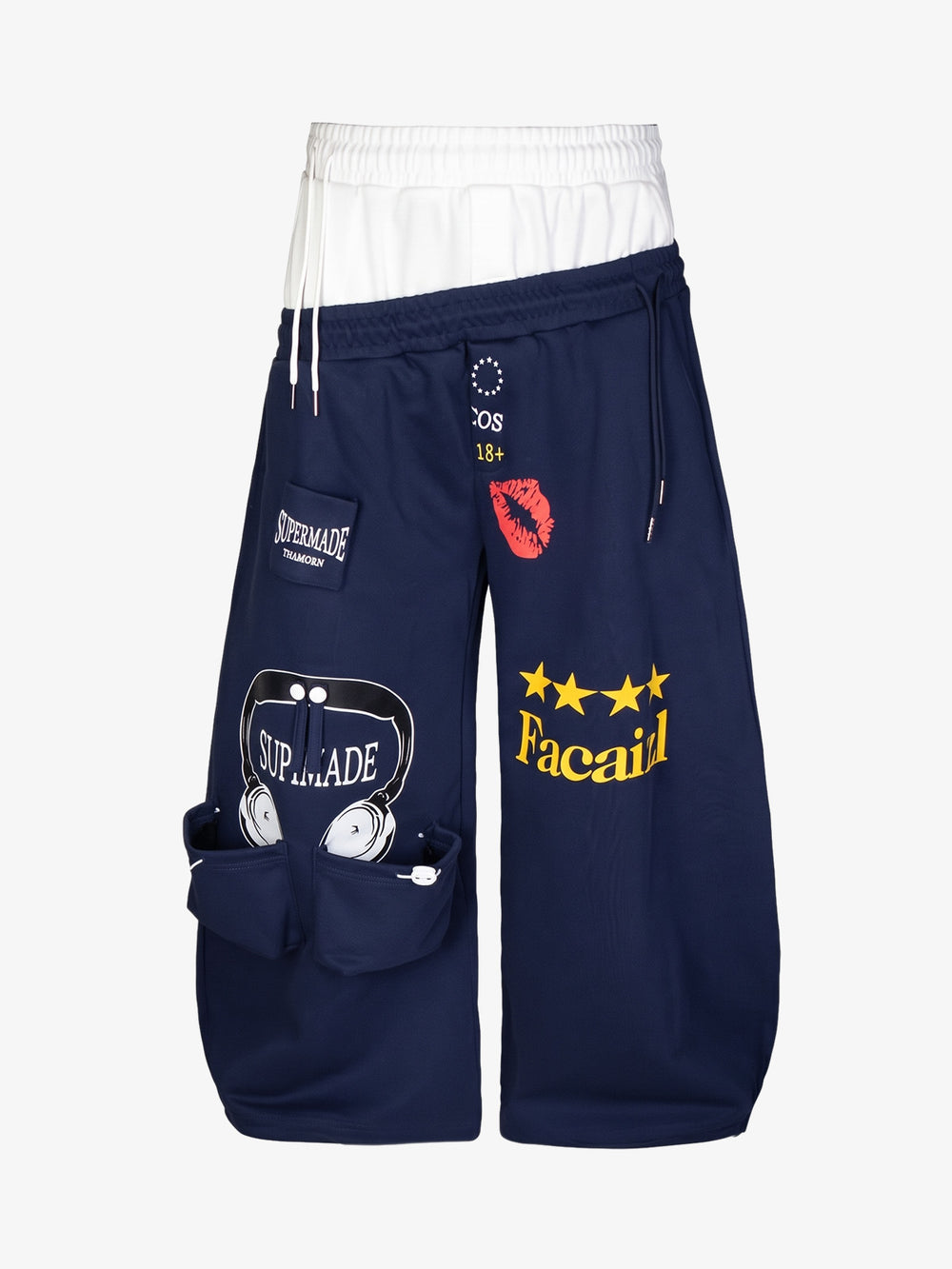 Playful Graphic Double-Waist Layered Sweatpants