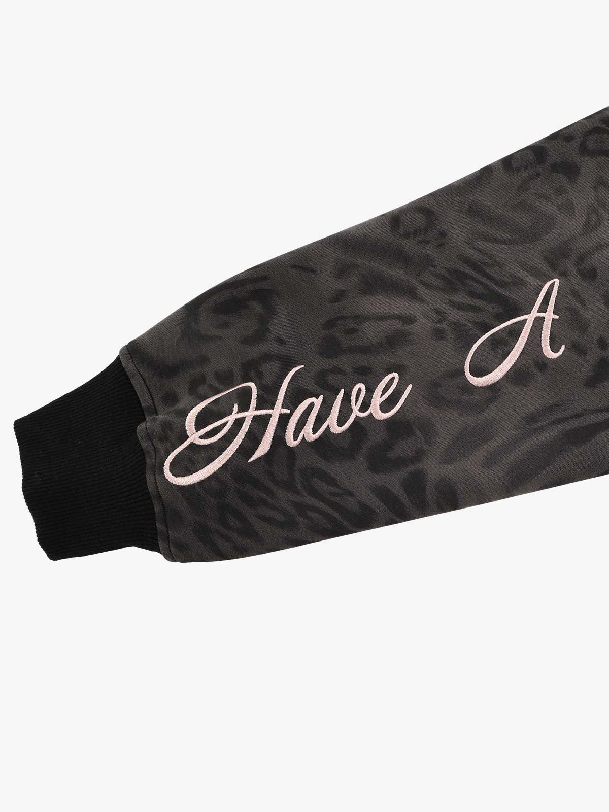 Distressed Leopard Letter Embroidered Hoodie