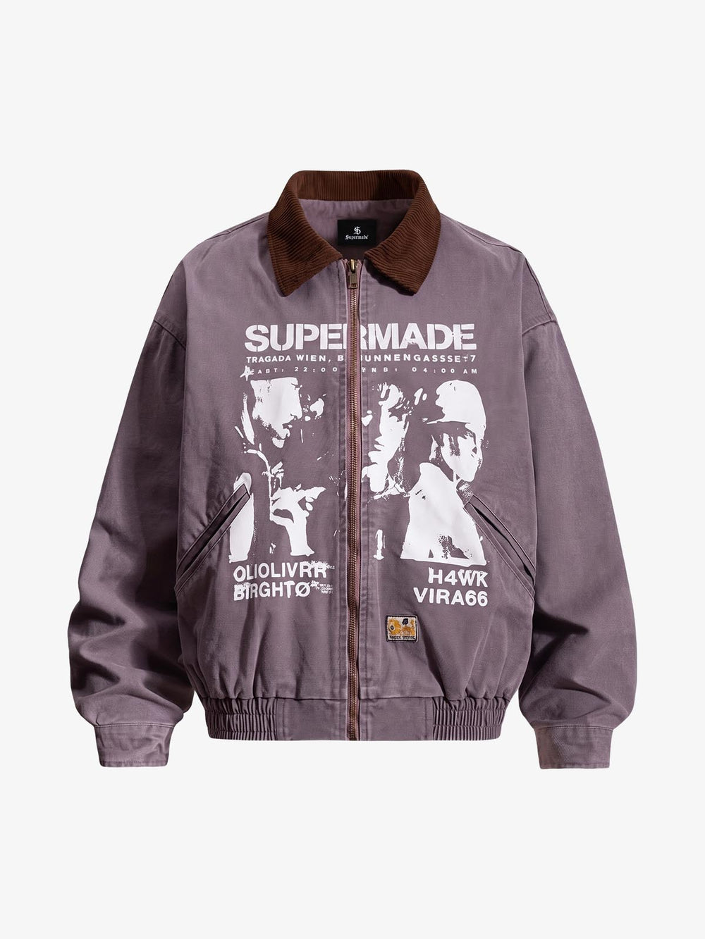 Distressed Graphic Corduroy Color Block Work Jacket