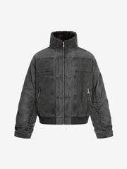 Vintage Distressed Pleated Shearling Collar Fleece Jacket 