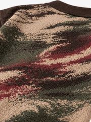 Distressed Camo Graphic Jacquard Knit Polo Sweater