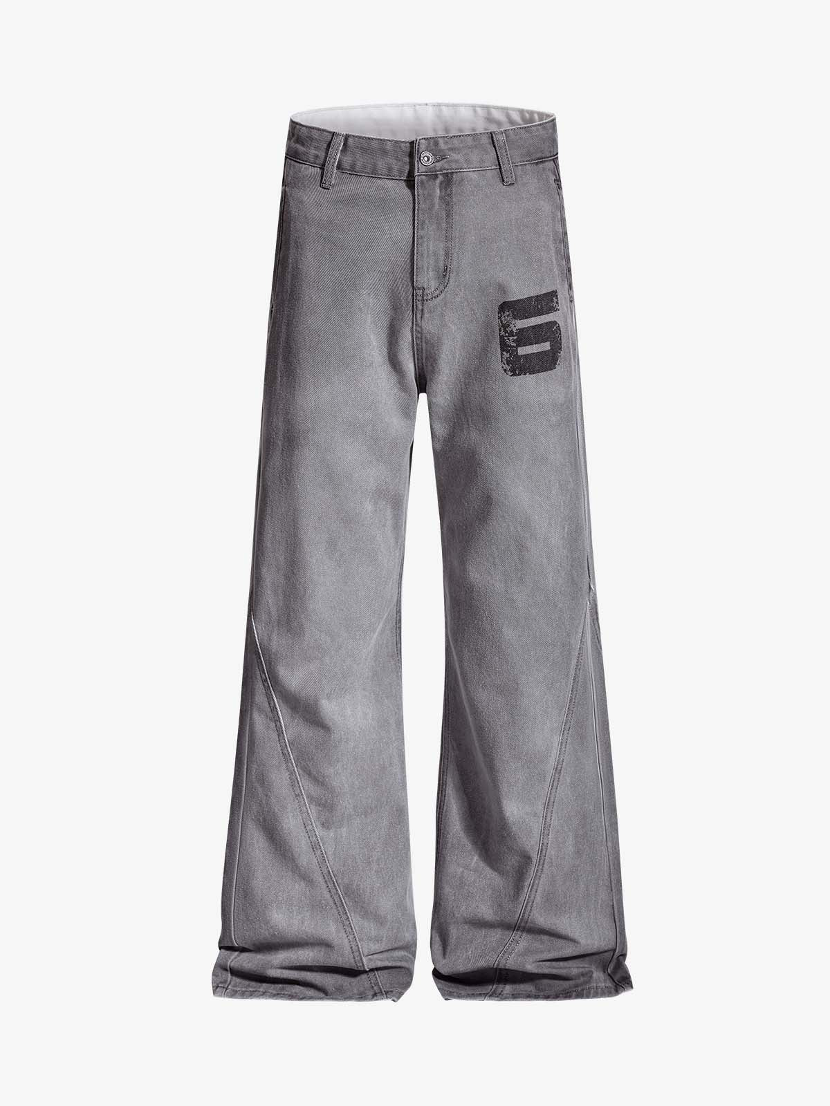 Distressed Washed Graphic Baggy Stacked Pants 