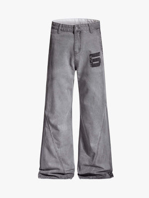 Distressed Washed Graphic Baggy Stacked Pants 
