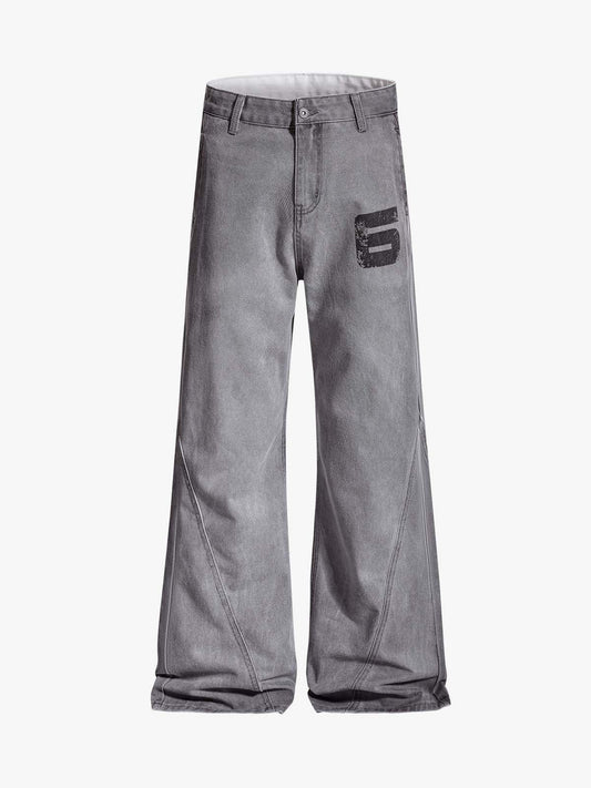 Distressed Washed Graphic Baggy Stacked Pants 