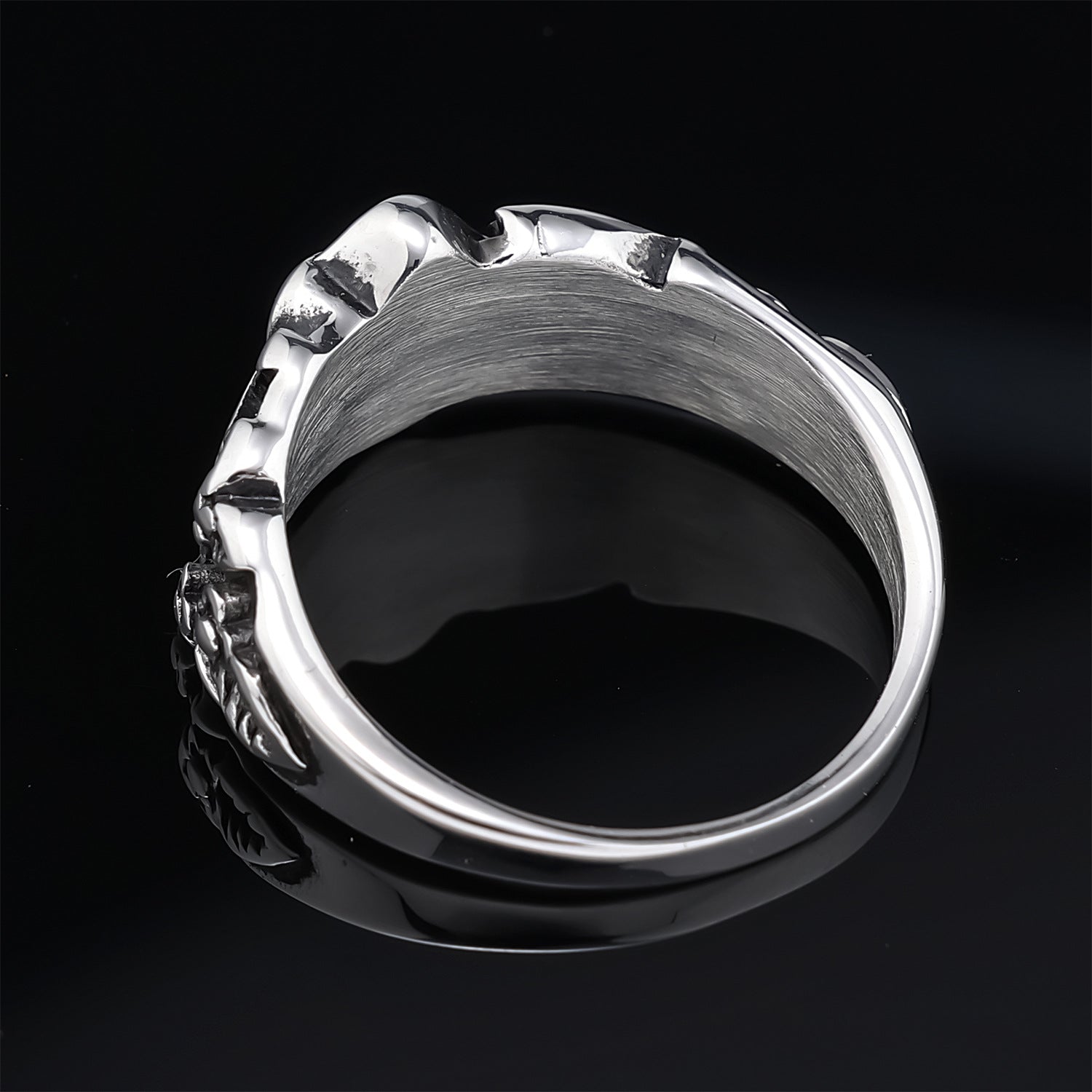 Sterling Silver Dragon Ring with Star and Flower Design Men's Gothic Jewelry 