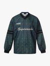 Polyester Long Sleeve Plaid Football Jersey with V-Neck and Team Logo Design 