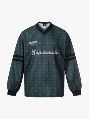 Polyester Long Sleeve Plaid Football Jersey with V-Neck and Team Logo Design 