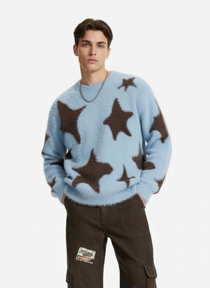 Fun Star Jacquard Sweater Crew Neck Sweater 