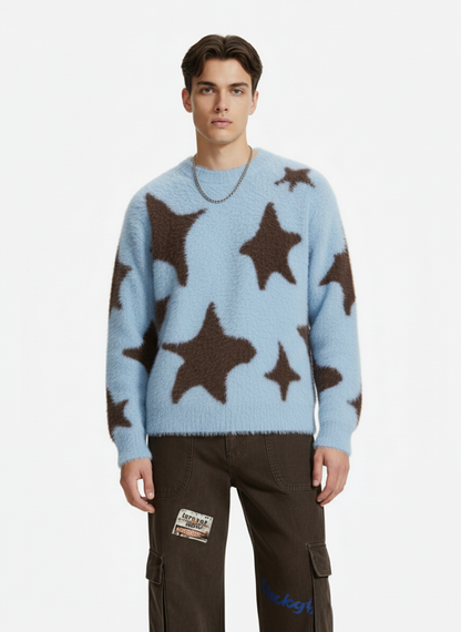 Suéter de cuello redondo con estampado de estrellas divertidas en jacquard