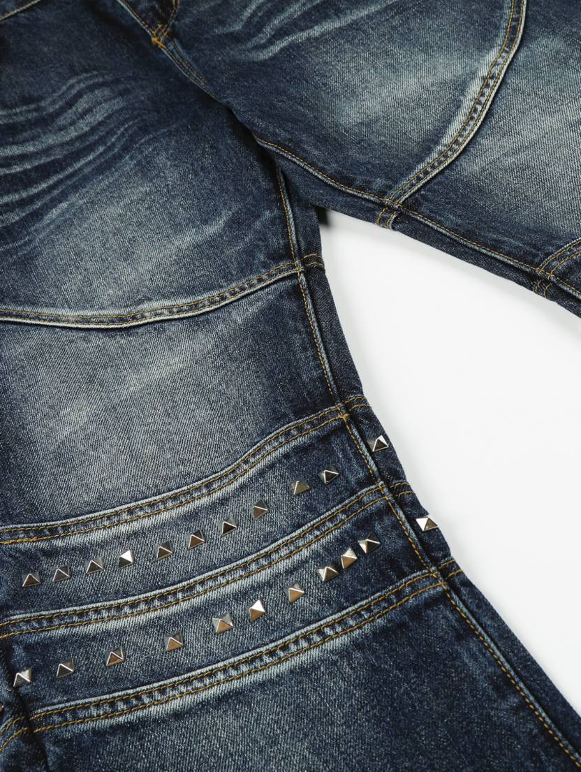 Studded Panelled Washed Jeans