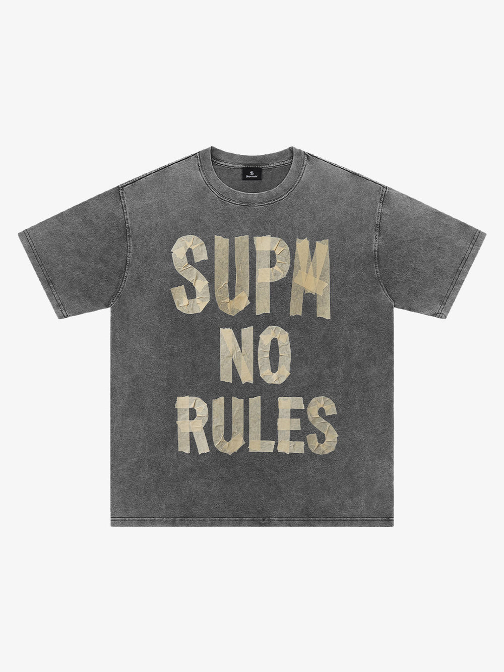 Washed Tape Collage “No Rules” T-Shirt 