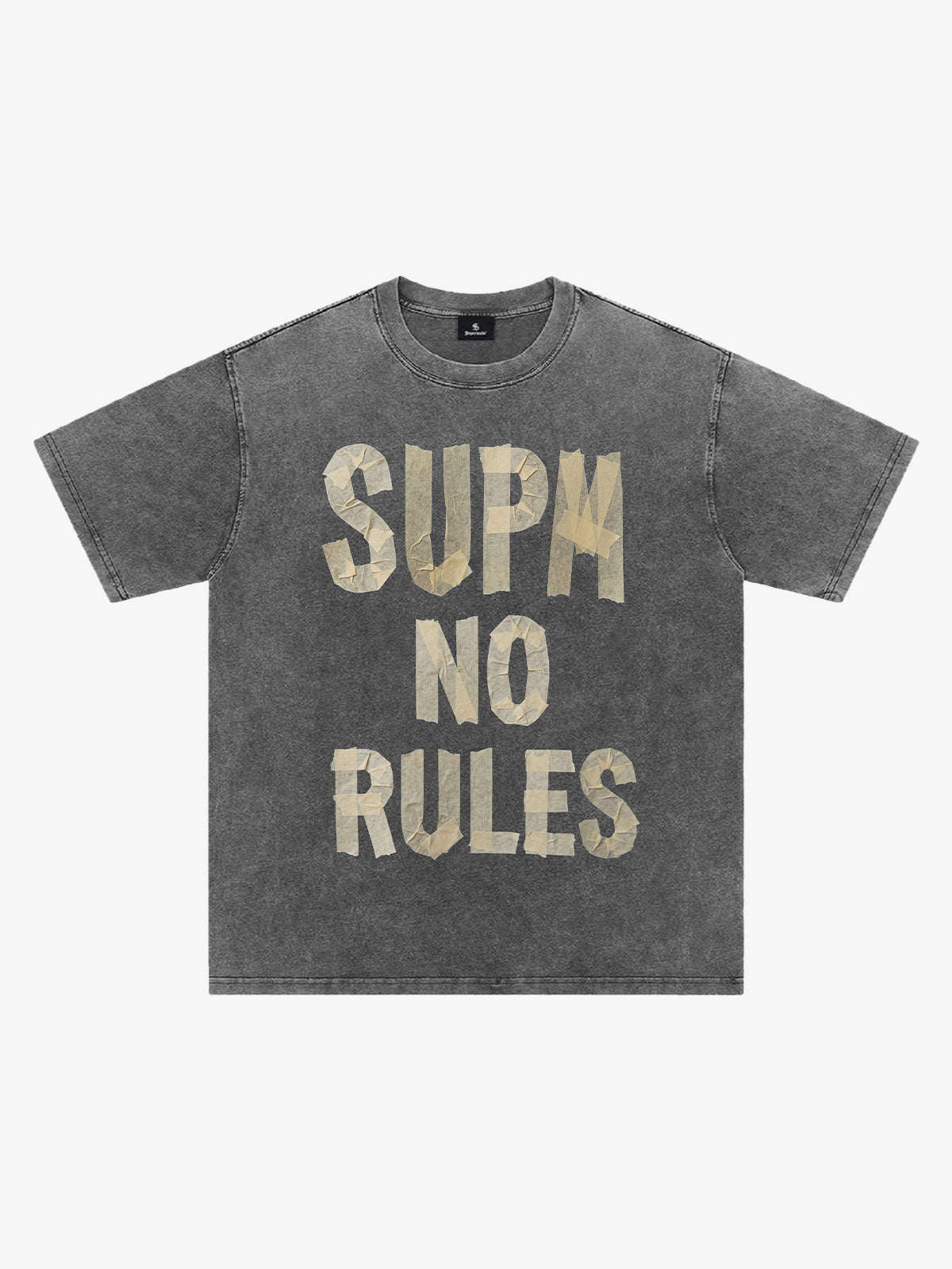 Washed Tape Collage “No Rules” T-Shirt 
