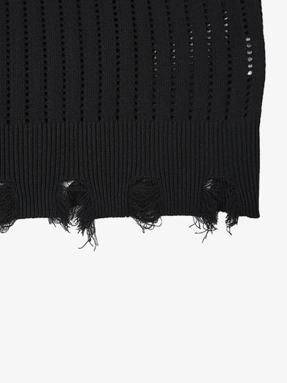 Number Graphic Distressed Mesh Knit Tank Top