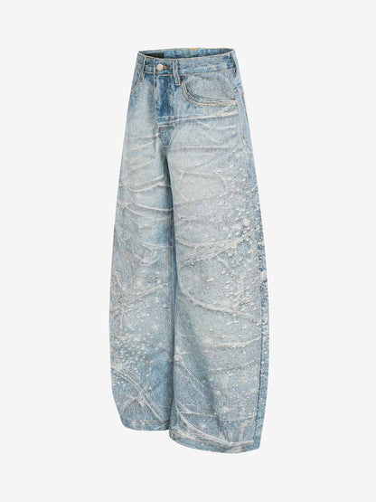 Vintage Washed Rhinestone Wide Leg Denim Jeans