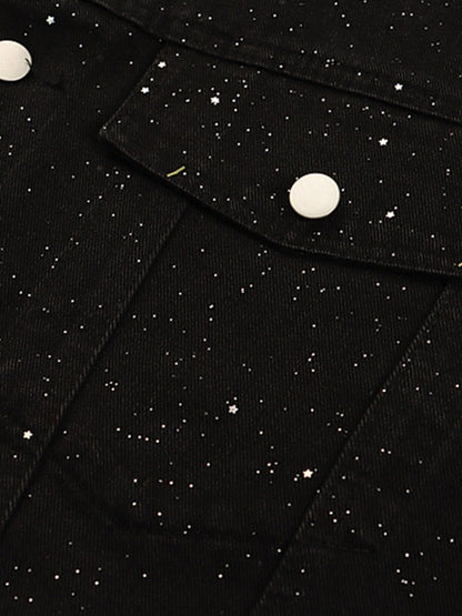 Distressed Sequin Design Denim Jacket 