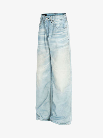 High-Waisted Wide-Leg Denim Pants with Asymmetrical Wrap Design 