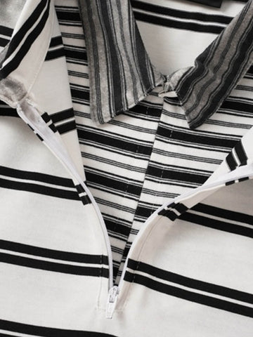 Striped Half-Zip Pullover Sweater – Cotton Blend Classic Fit Lightweight Knit