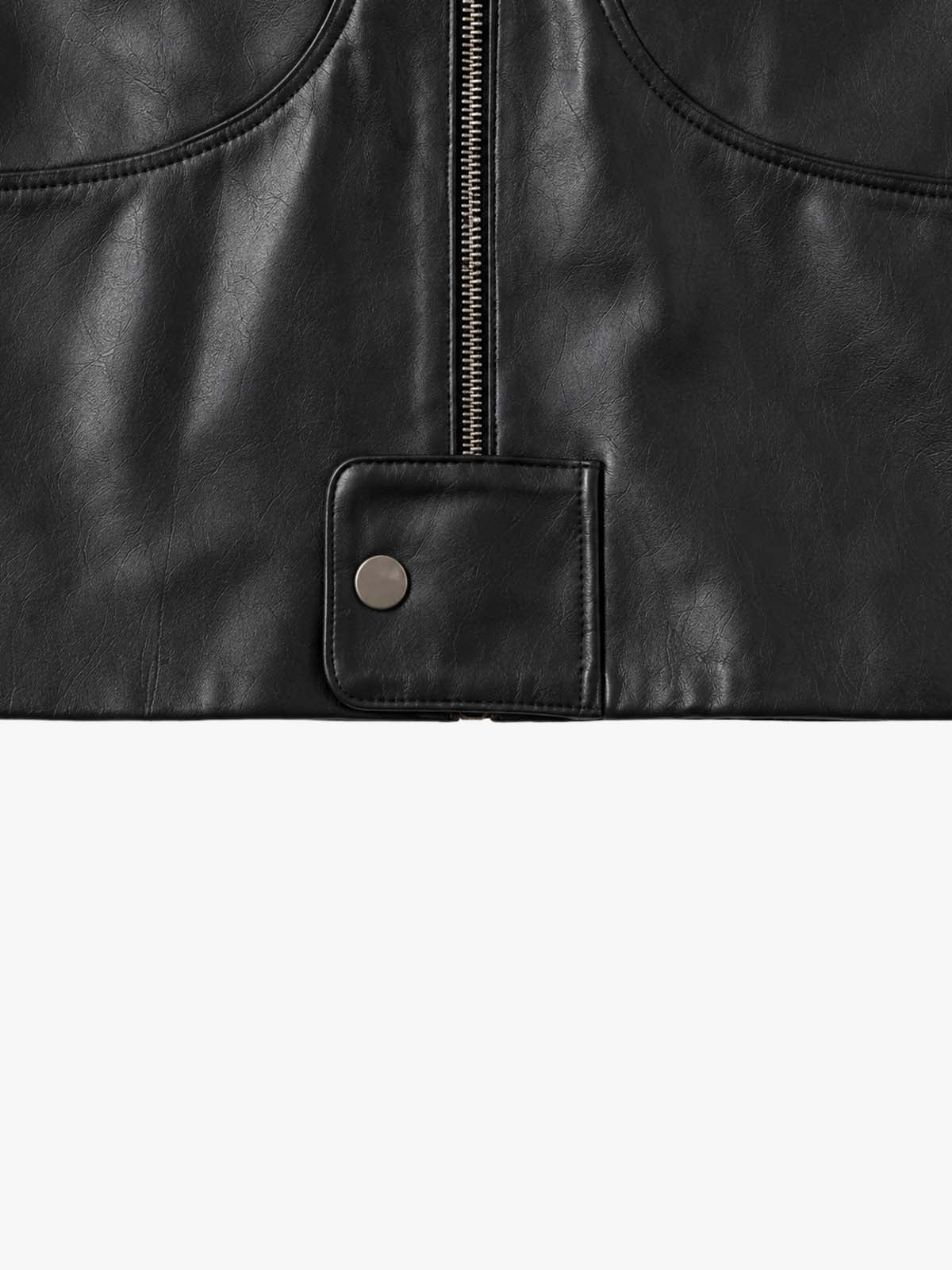 Curved-Panel Stand-Collar Cropped Biker Jacket