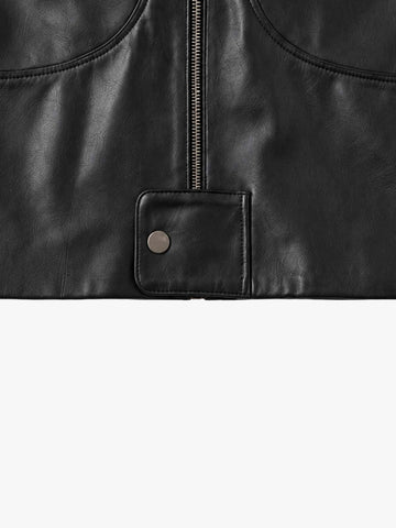 Curved-Panel Stand-Collar Cropped Biker Jacket