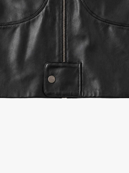 Curved-Panel Stand-Collar Cropped Biker Jacket