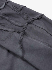 Deconstructed Distressed Raw-Edge Long Sleeve Tee; Dark Gray / M, Dark Gray / L, Dark Gray / XL