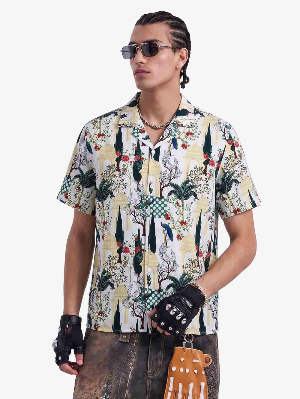 French Peacock Manor Camp Collar Boxy Shirt 
