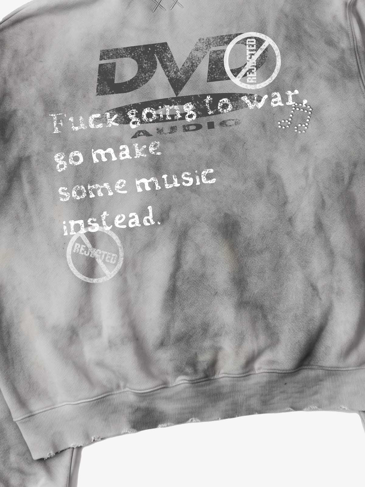 Music Note DVD Graphic Rhinestone Splatter-Wash Sweatshirt