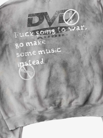 Music Note DVD Graphic Rhinestone Splatter-Wash Sweatshirt