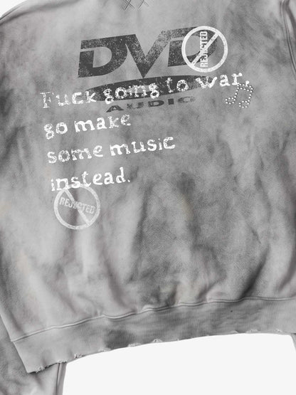Music Note DVD Graphic Rhinestone Splatter-Wash Sweatshirt