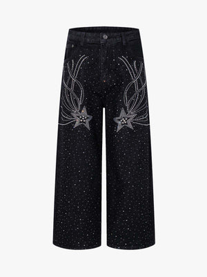 Star Rhinestone Embellished Baggy Jeans 