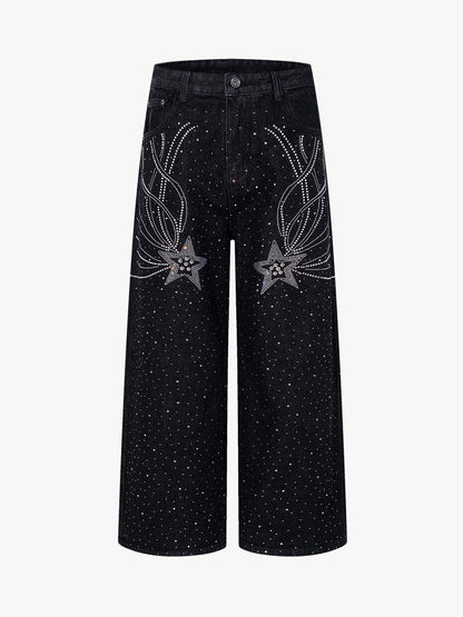 Star Rhinestone Embellished Baggy Jeans 