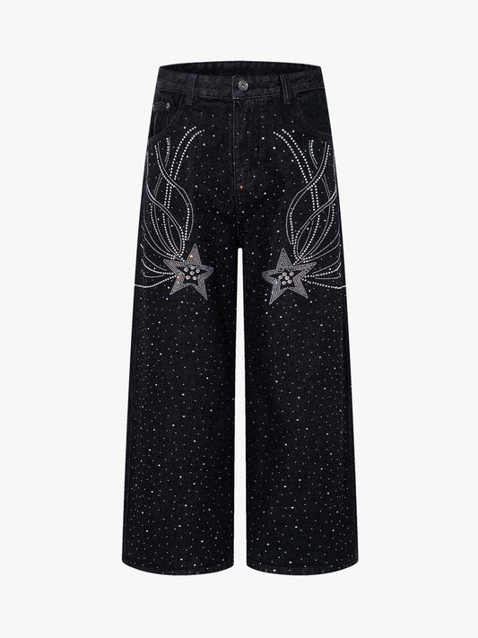 Star Rhinestone Embellished Baggy Jeans 