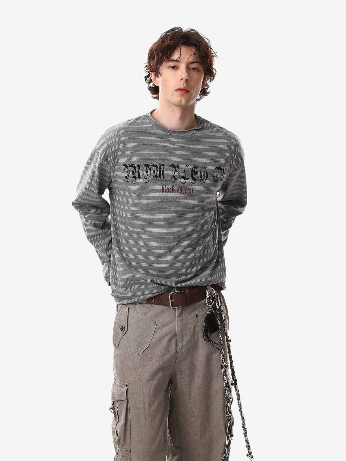 Striped Gothic Letter Graphic Long Sleeve T-Shirt