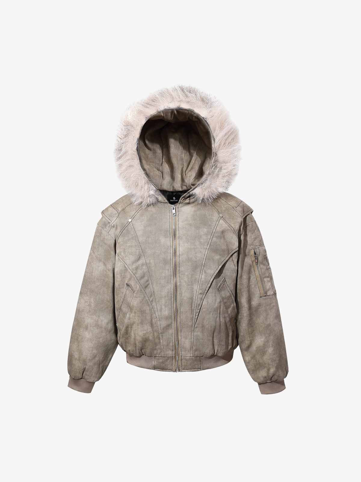 Washed Patchwork Contrast Bomber Jacket 