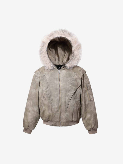 Washed Patchwork Contrast Bomber Jacket 