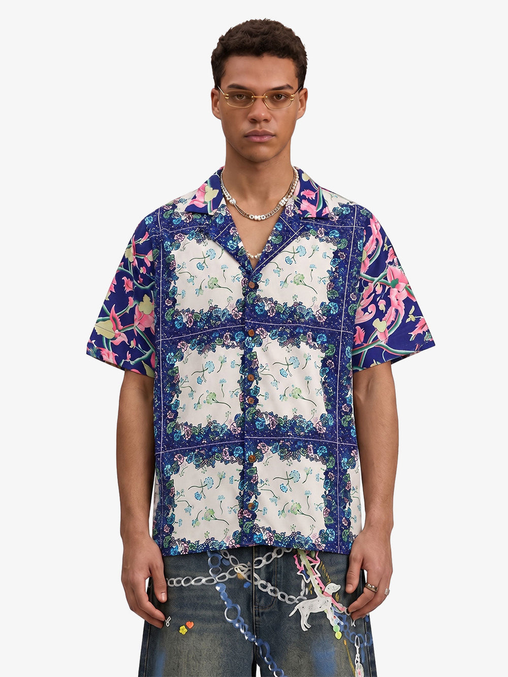 French Tulip Tile Camp Collar Boxy Shirt 