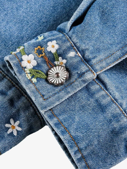 Embroidered Floral Denim Jacket - Perfect for Spring and Casual Outings 