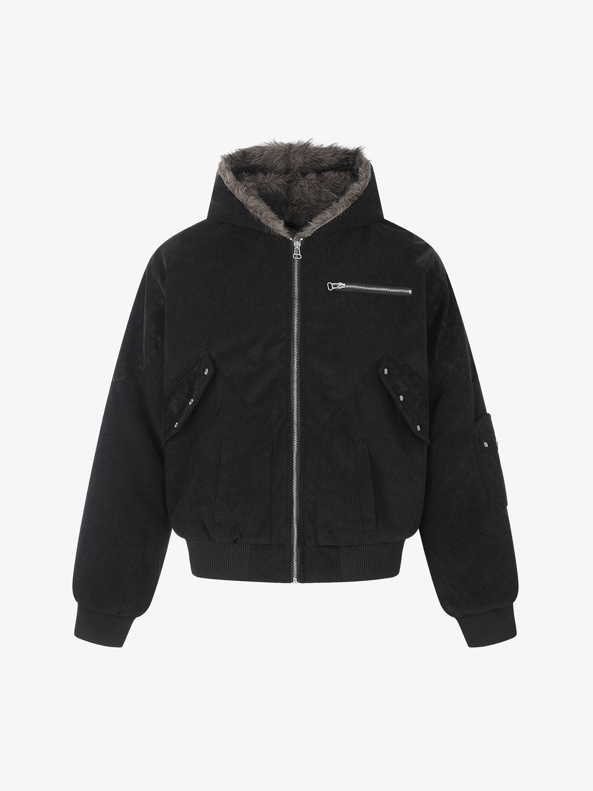 Faux-Fur Lined Multi-Zip Hooded Coat
