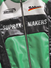 Asymmetric Racing Graphic Color Block Faux Leather Jacket