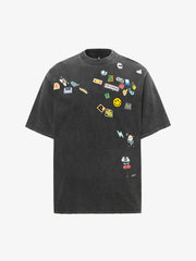 Vintage Gaming Sticker Style Motif Oversized T-Shirt 