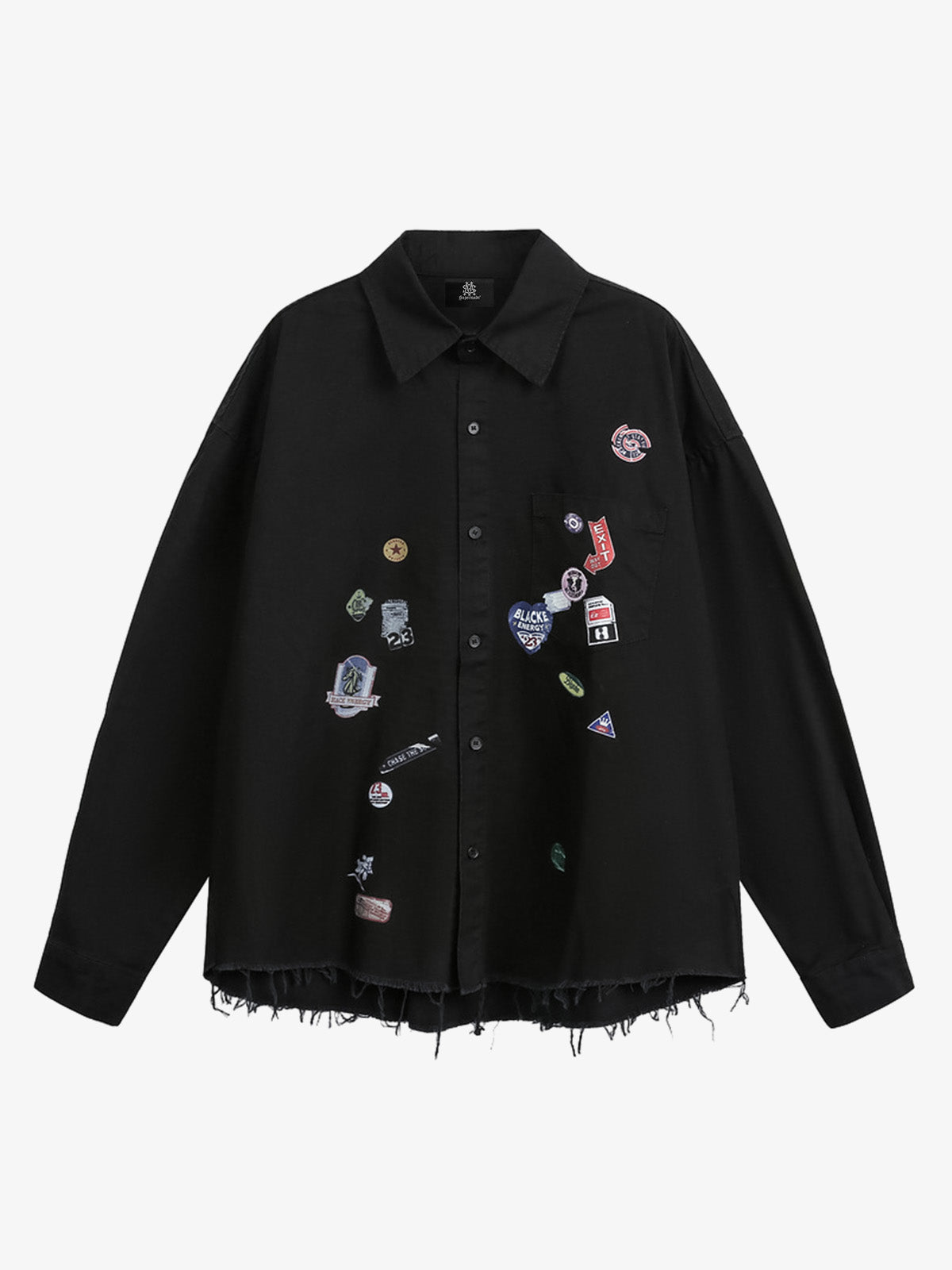 Stylish White Button-Up Shirt with Unique Patch Design for Casual and Trendy Looks 