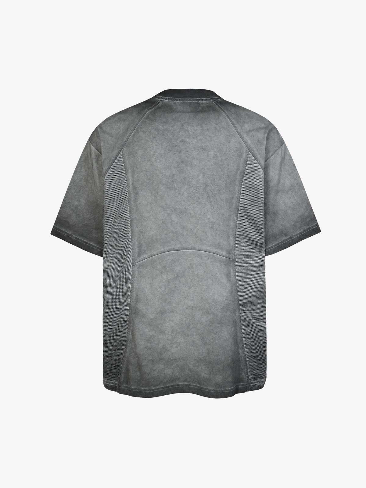 Cotton Blend Oversized Mesh Panel T-Shirt with Crew Neck 