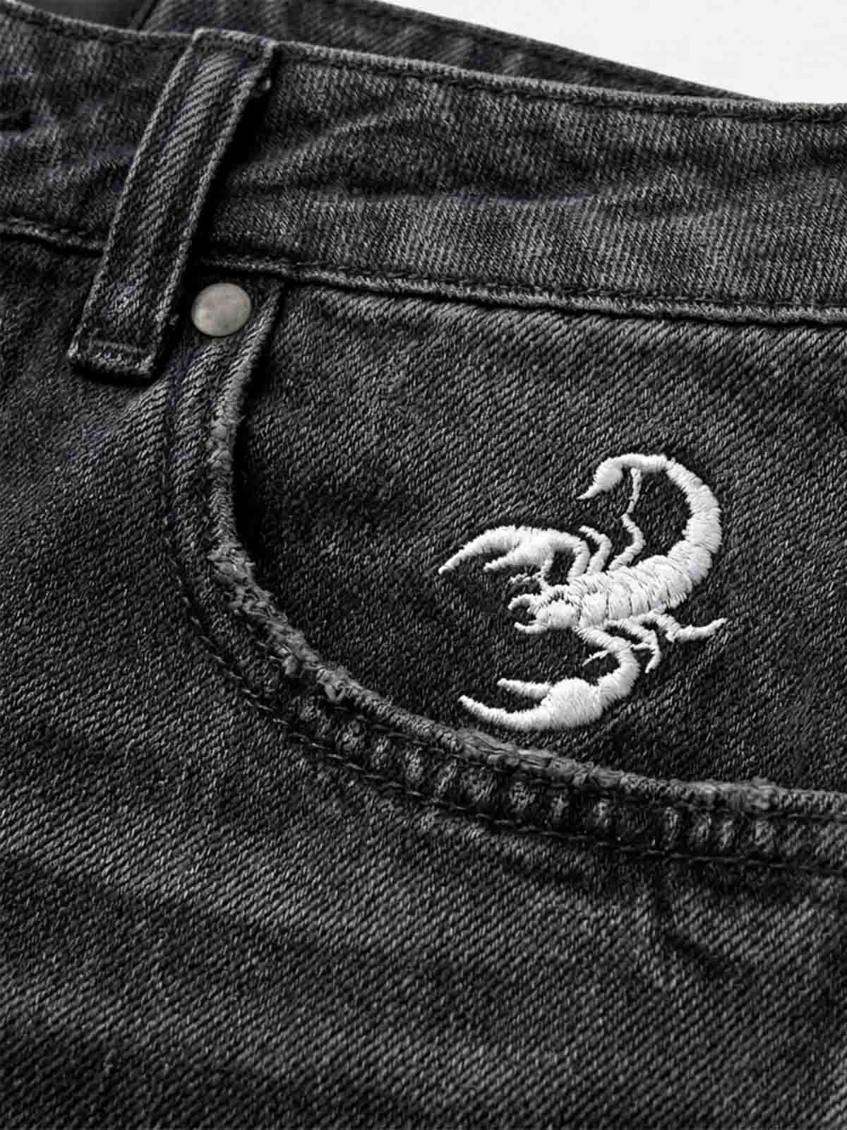 Scorpion Embroidered Appliqué Micro-Flare Jeans