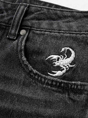 Scorpion Embroidered Appliqué Micro-Flare Jeans